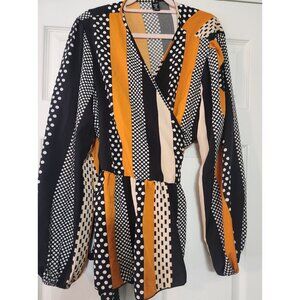 Orange Black & White Wrap Peplum Top